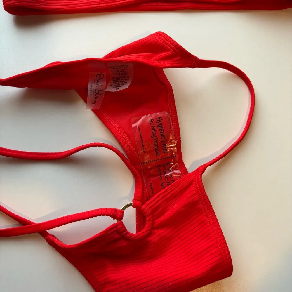 New Beach Bunny Simone Bikini Set S Red Collar Top Luxe Swim Statement Glam - Picture 6 of 10
